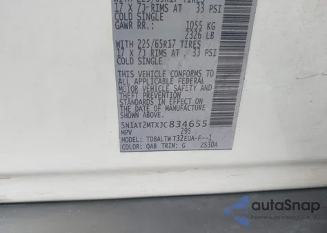 2018 Nissan Rogue Sv z USA, uszkodzony, nr VIN 5N1AT2MTXJC834655